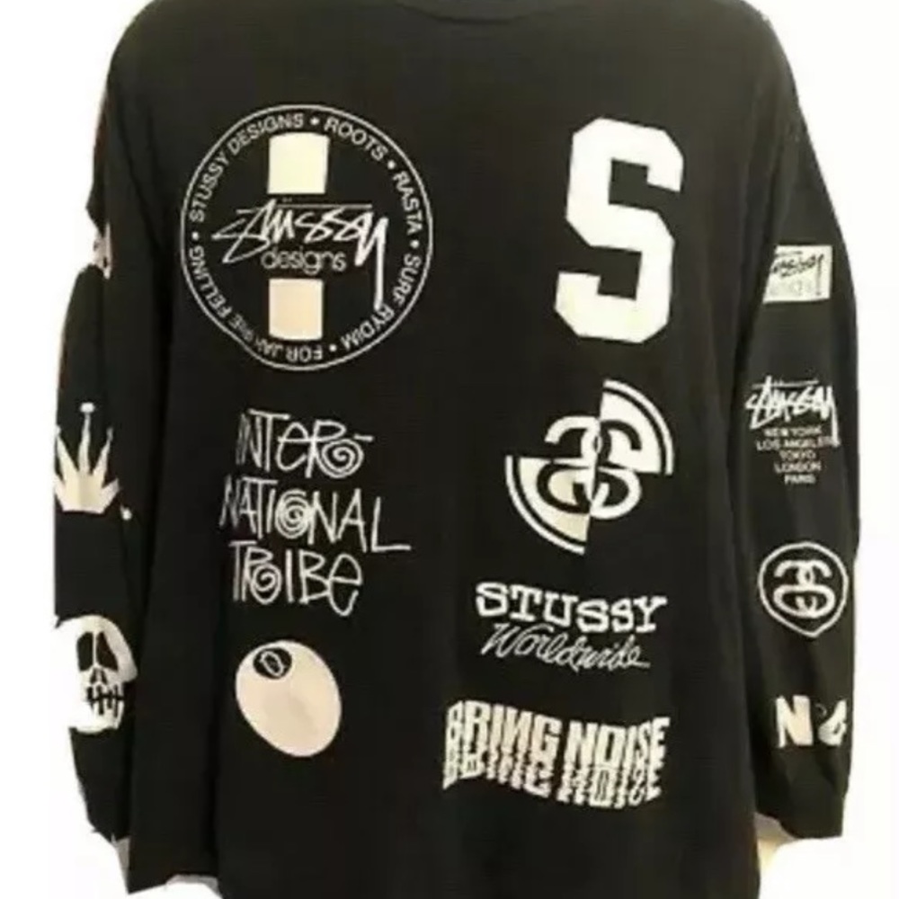 Stussy Long Sleeve T All Over Logo Vintage Small